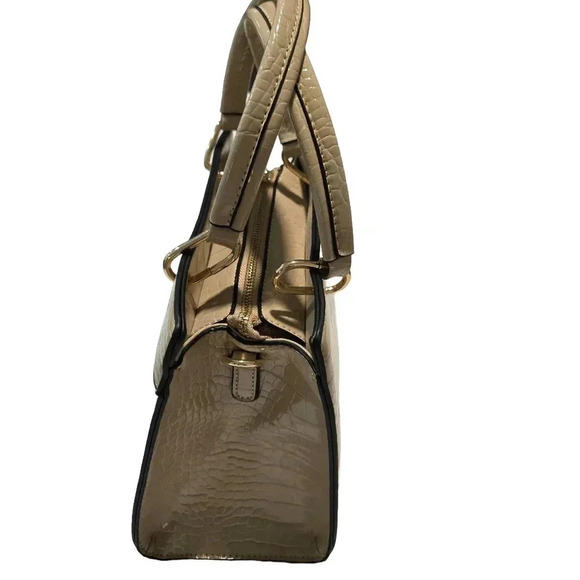 Beige Croc-Embossed Structured Handbag - Picture 4 of 12